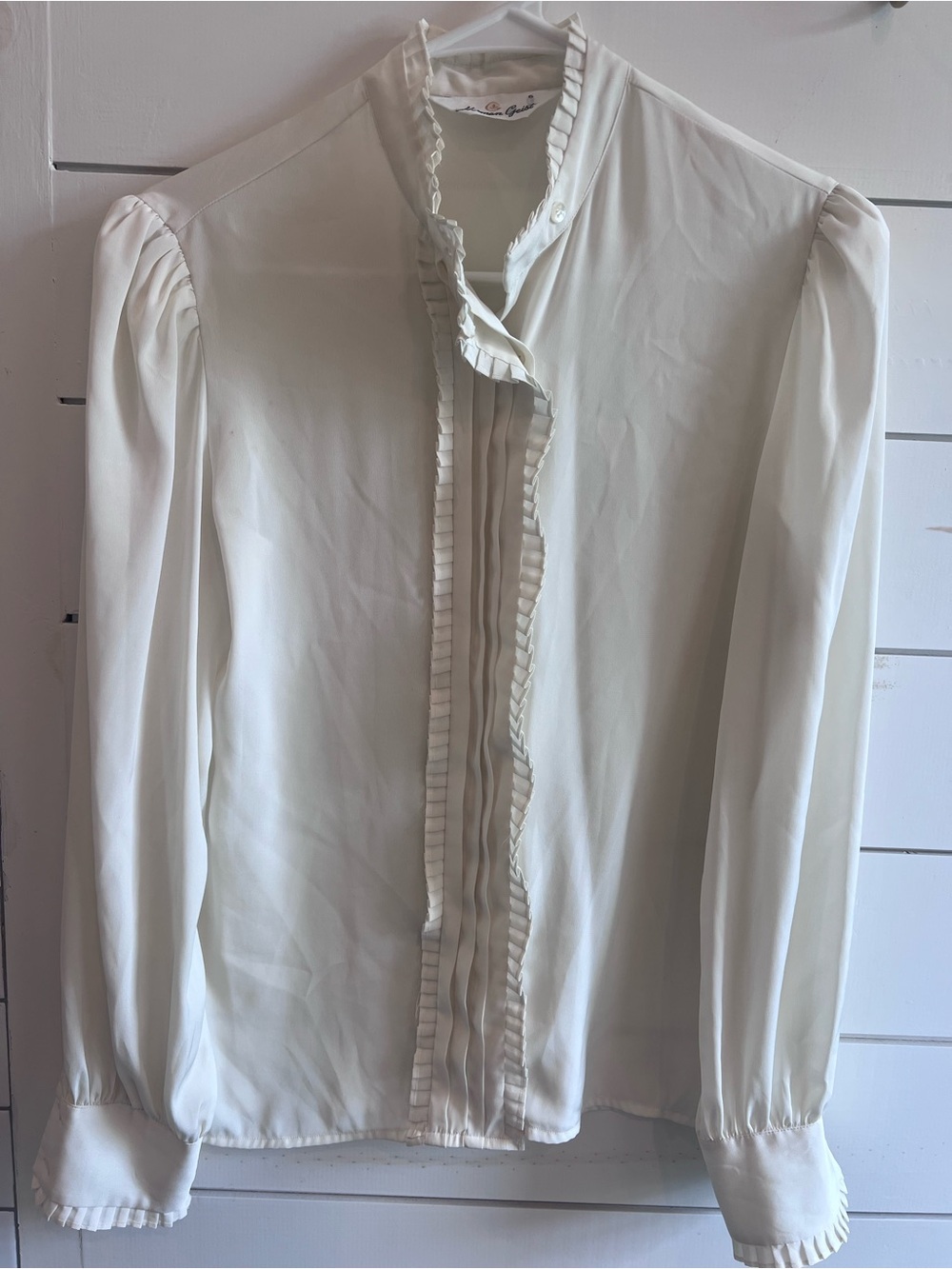 Women's Vintage Herman Geist Ruffle-Front Blouse - Feminine Long-Sleeve Top